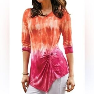 Soft Surroundings Size XL Orange Pink Color Melt Knotted Arlise Top